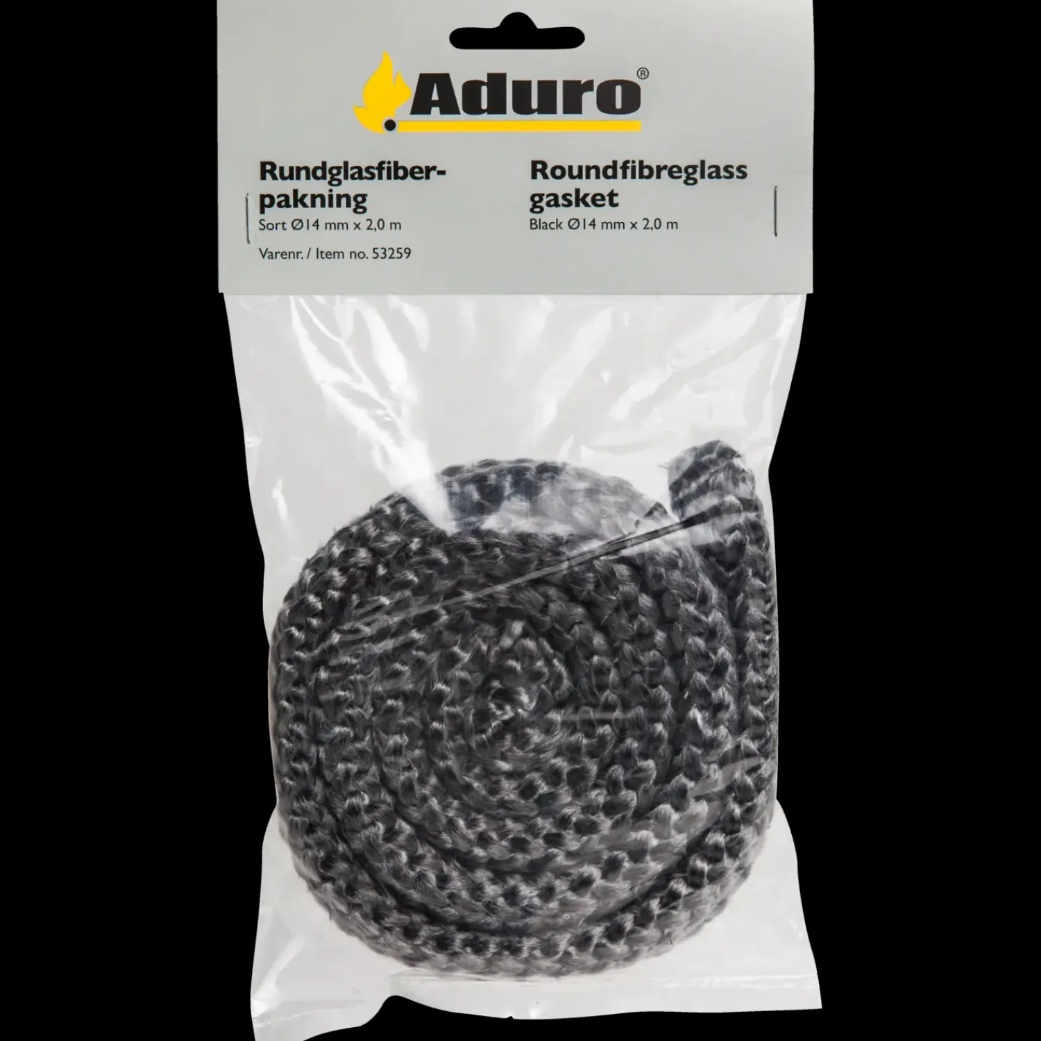 Reservedele Til Brændeovne^Aduro rund sort glasfiberpakning Ø8mm x 2,0 m