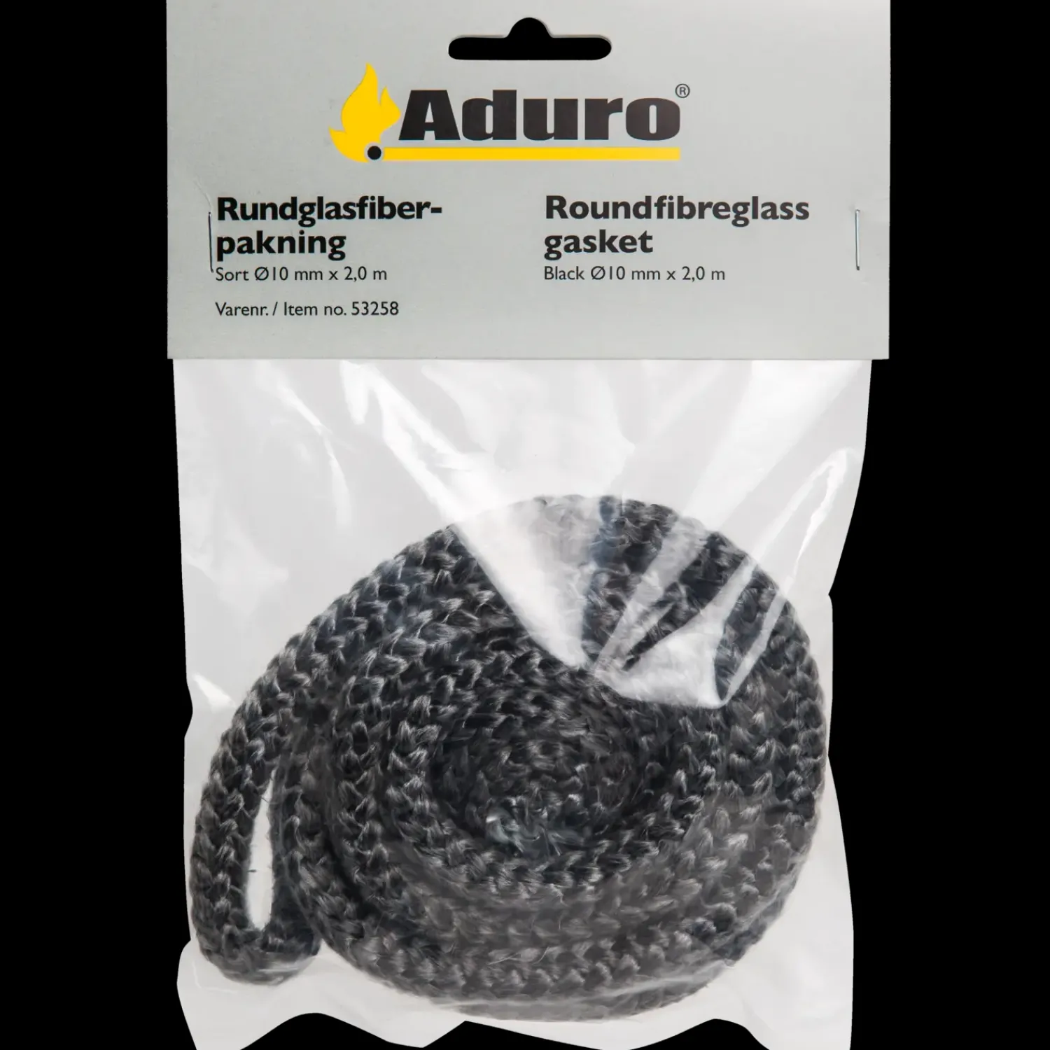 Reservedele Til Brændeovne^Aduro rund sort glasfiberpakning Ø8mm x 2,0 m