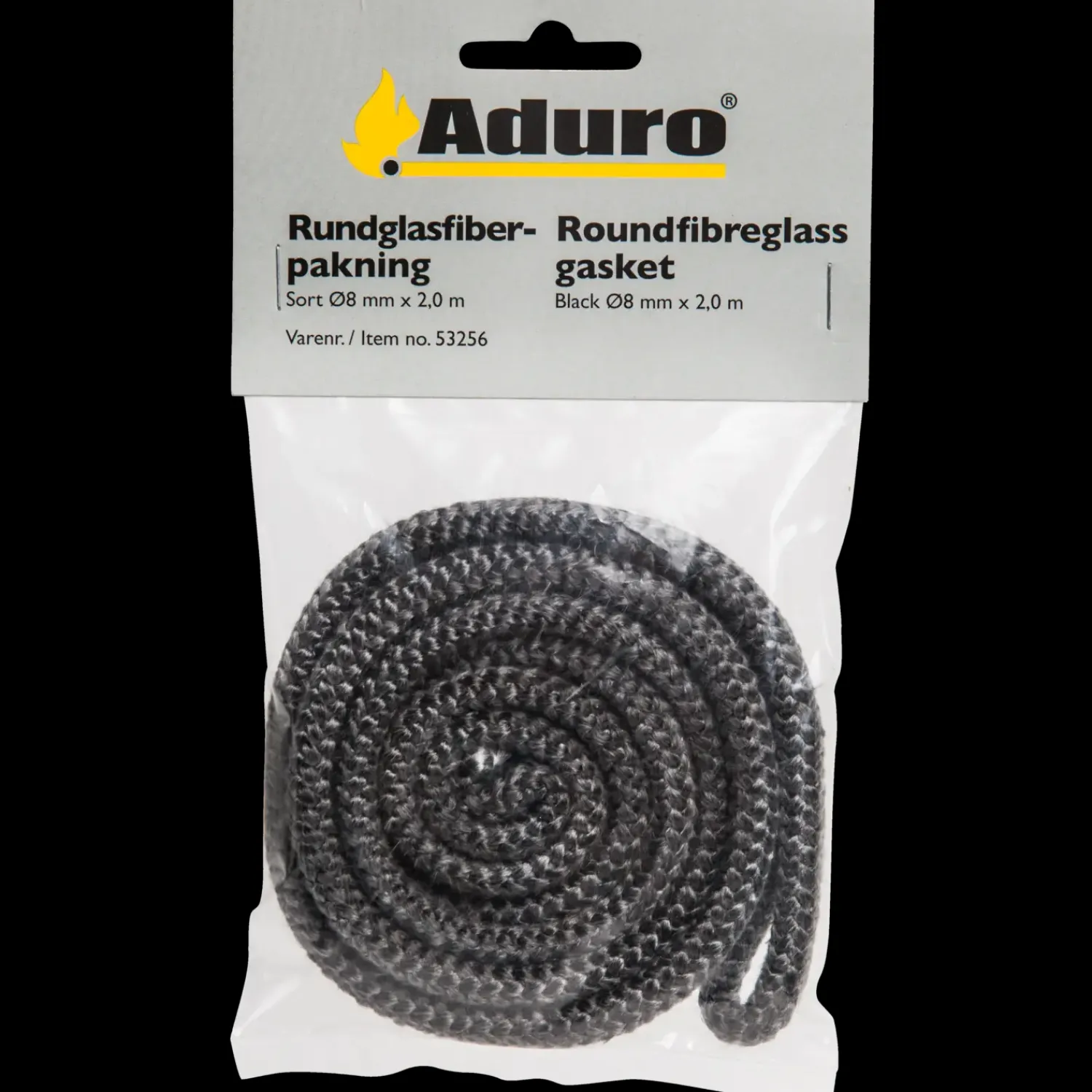 Reservedele Til Brændeovne^Aduro rund sort glasfiberpakning Ø8mm x 2,0 m