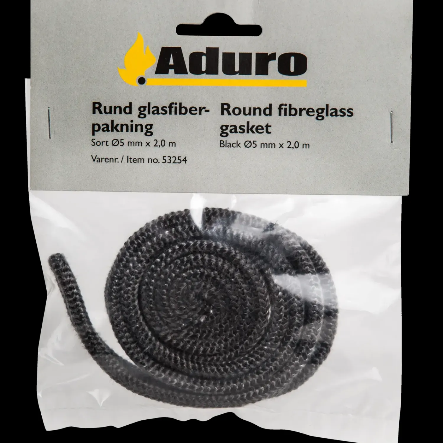 Reservedele Til Brændeovne^Aduro rund sort glasfiberpakning Ø8mm x 2,0 m