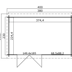 Outlet Amira 230 hytte med dobbeltdør og vindue, 8,4 m²