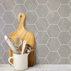 Gulv- Og Vægfliser|Stænkplader^Berryalloc kitchenwall hexagon 2,2x600x1200 mm natur skifer