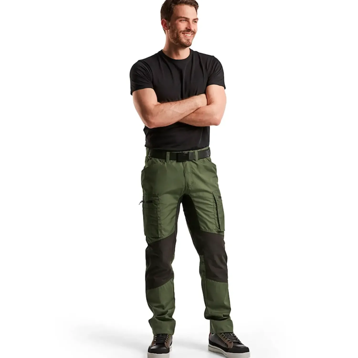 New Blåklæder service bukser med stretch army grøn/sort str. C50