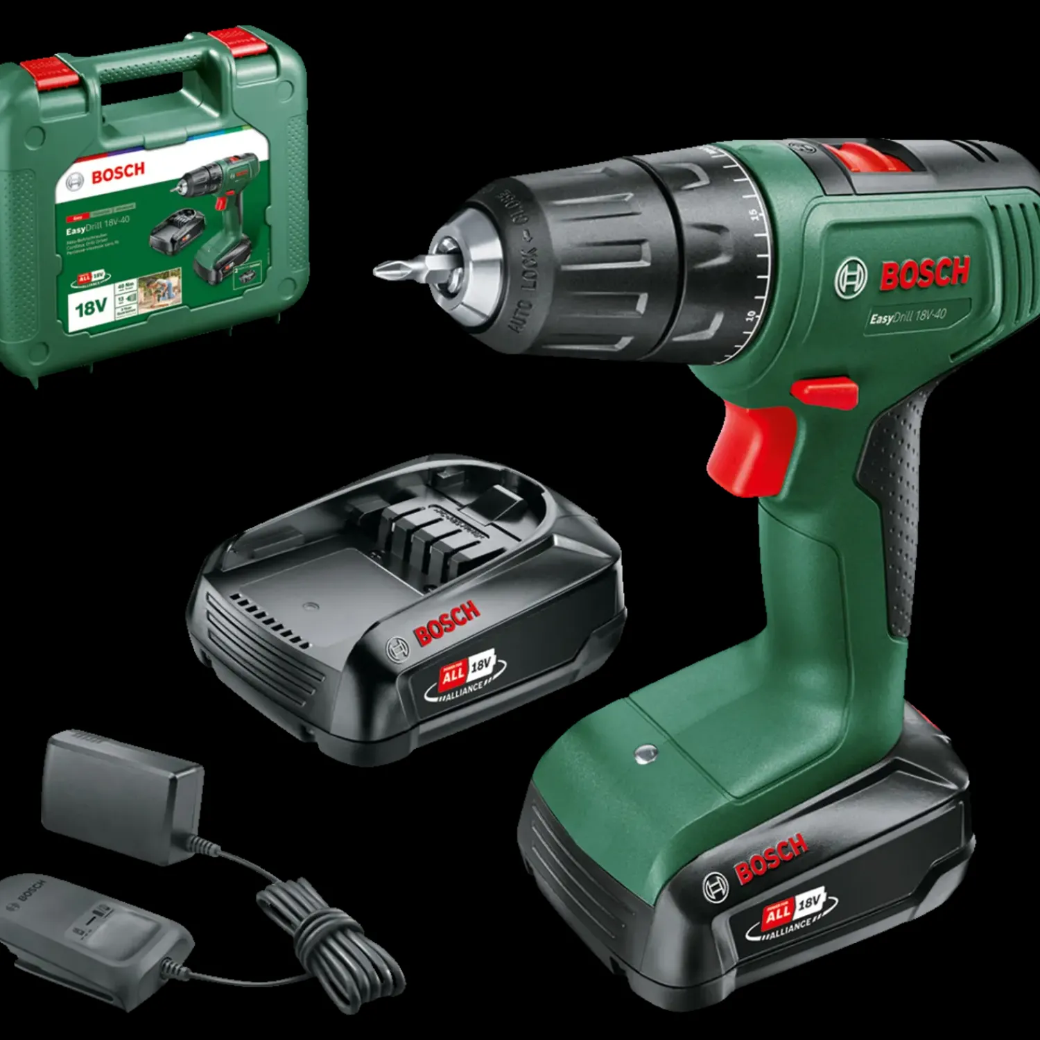 Bosch gør det selv Bore- Og Skruemaskiner^Bosch Easy Drill 18V-40 bore-/skruemaskine 2x2.0 Ah batteri og lader
