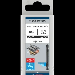 Bosch gør det selv Bor- Og Borsæt^Bosch PRO Metal HSS-G spiralbor med dobbelt ende, 5,1 x 17 x 62 mm, 10 stk.