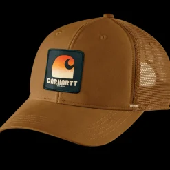 Discount Carhartt canvas mesh back C patch kasket brun onesize