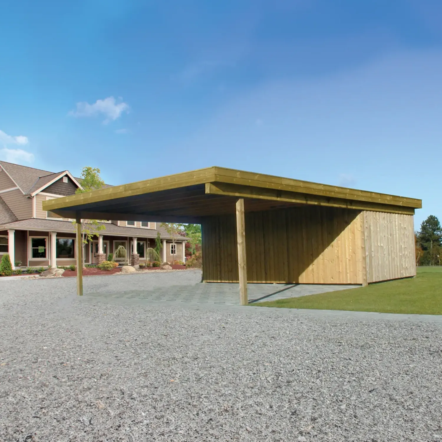 Davidsen Christian dobbelt carport med redskabsrum 836x630 cm - m/plast trapeztag