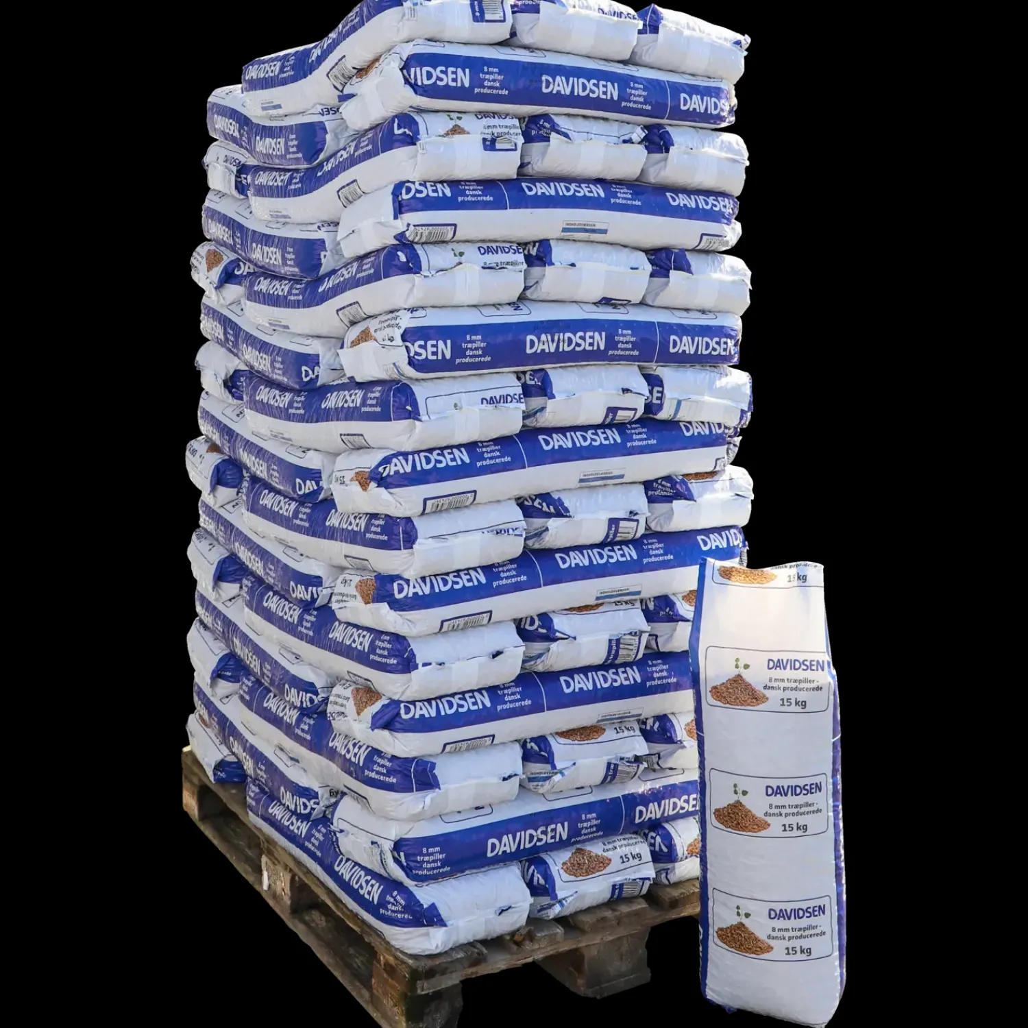 Davidsen træpiller 6 mm - palle med 900 kg / 60 poser á 15 kg