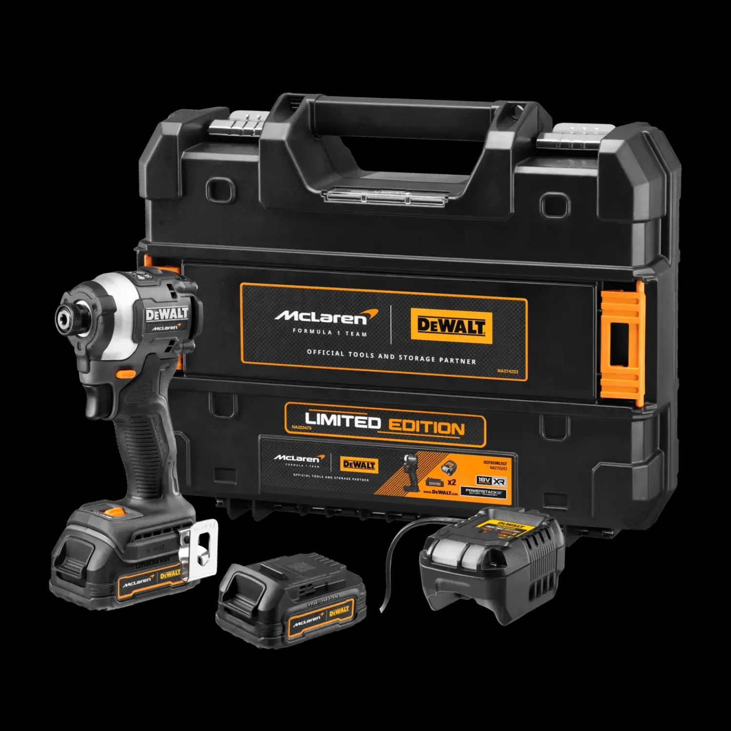 Outlet DeWALT DCF85ME2GT-QW 18V XR slagskruetrækker Mclaren edition 2x 1.7 Ah PS-batterier og lader