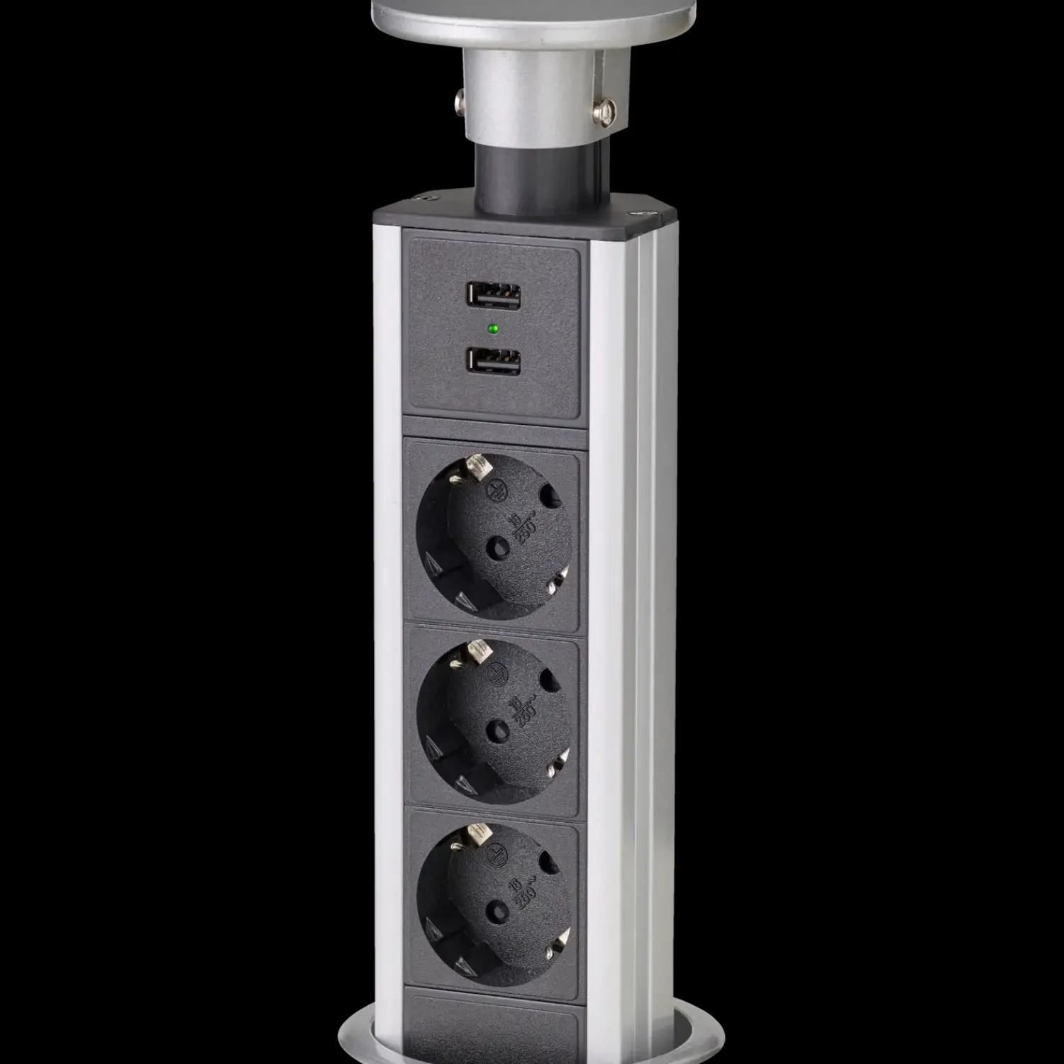 New E-Line pop-up stikdåse m/USB og 1,8 m ledning sort