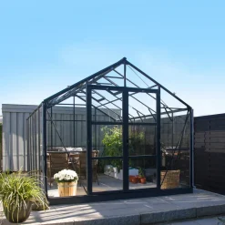 Best Elmholm Exclusive drivhus antracit med hærdet glas, inkl. sokkel 13,29 m²