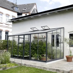 Elmholm Store Drivhuse Over 10 M²^Exclusive vægdrivhus antracit med hærdet glas, inkl. sokkel 13,1 m²