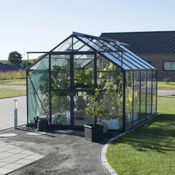 Discount Elmholm Standard drivhus antracit med hærdet glas, inkl.sokkel 9,75 m²