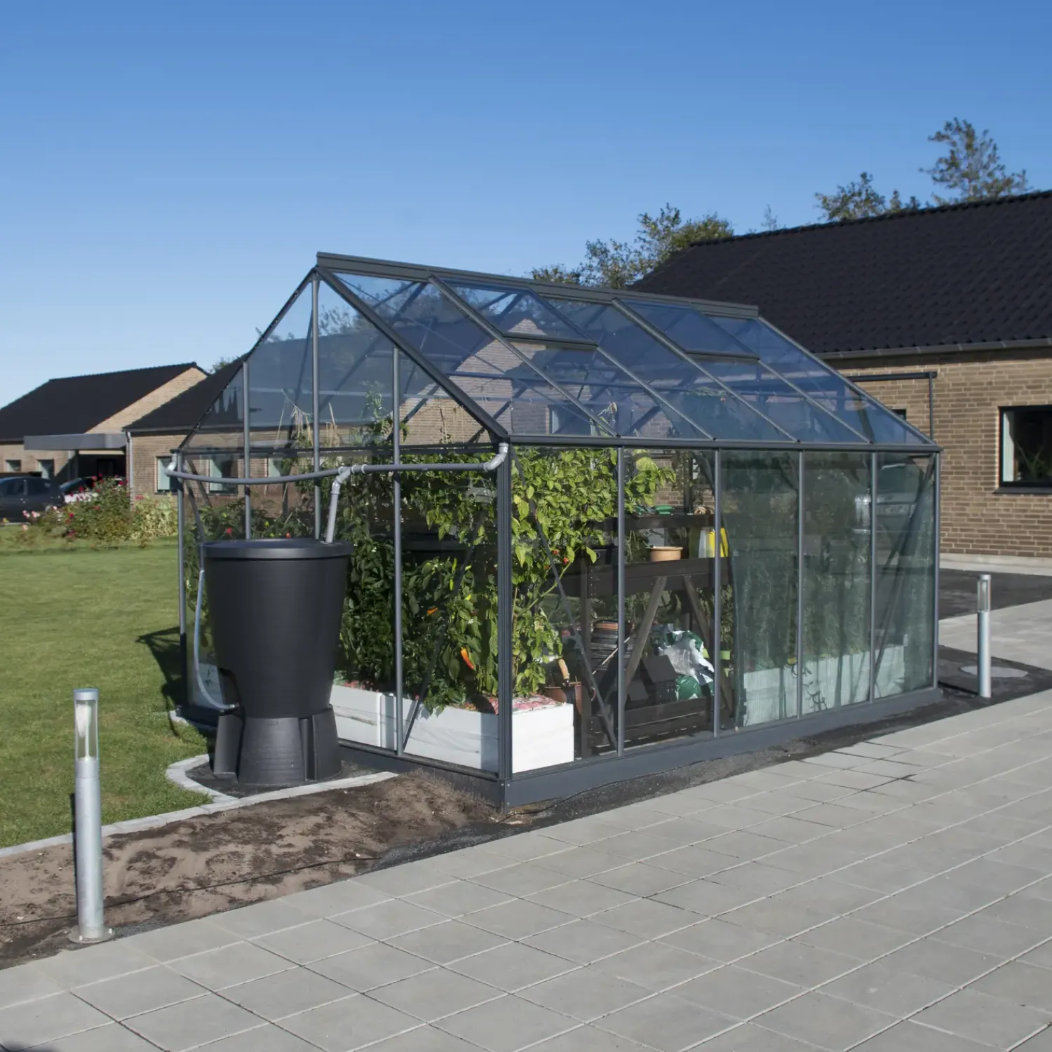 Discount Elmholm Standard drivhus antracit med hærdet glas, inkl.sokkel 9,75 m²