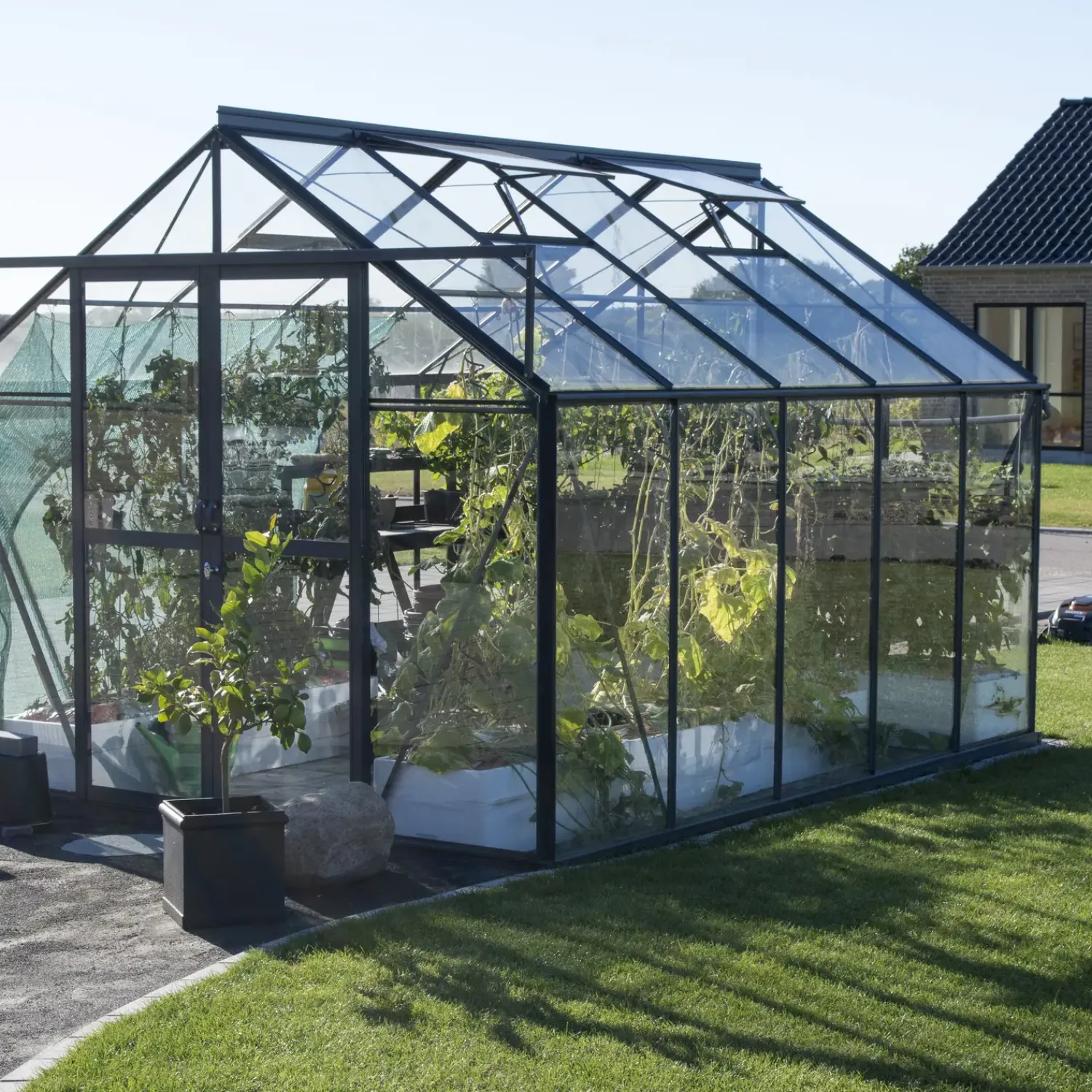 Discount Elmholm Standard drivhus antracit med hærdet glas, inkl.sokkel 9,75 m²