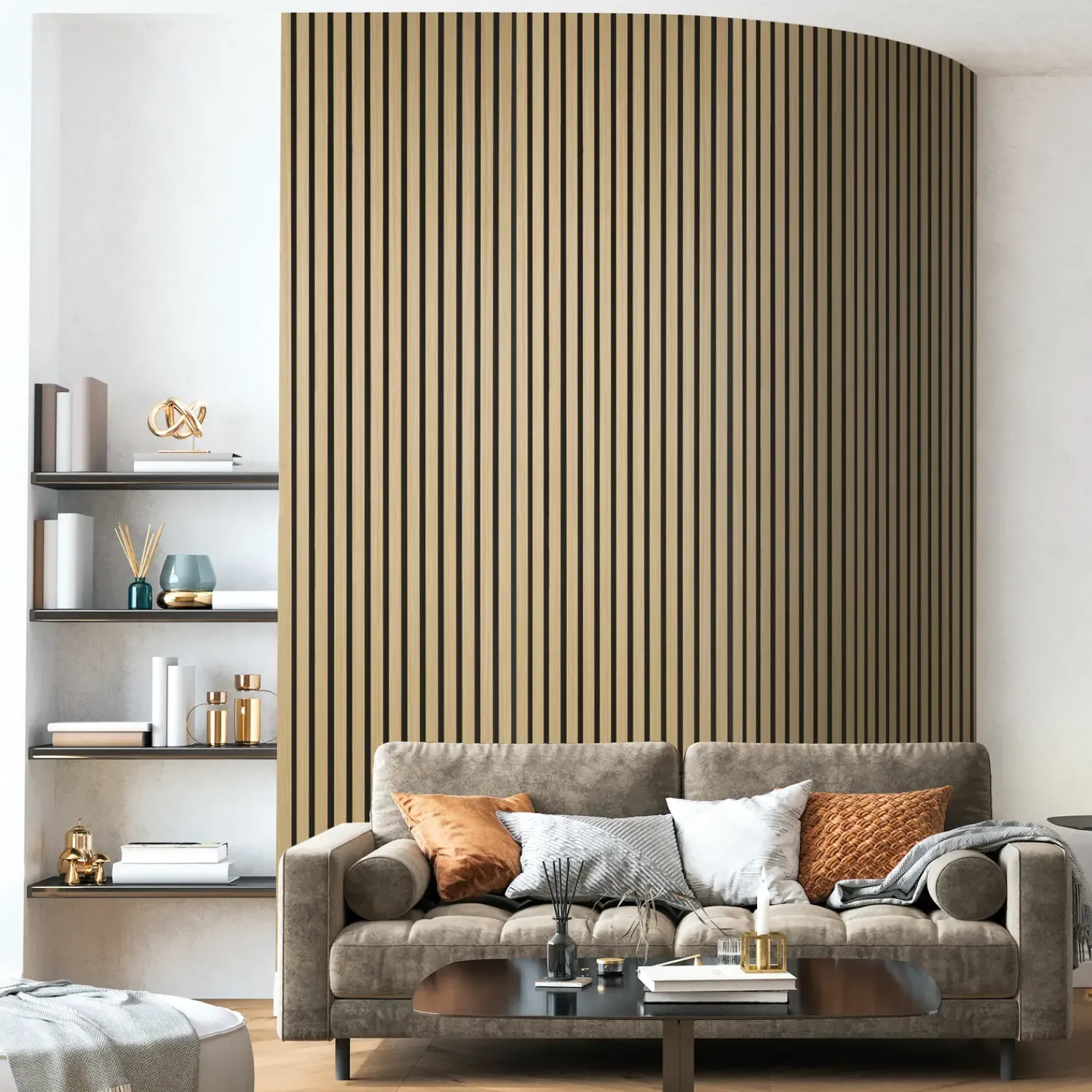 Online Fibrotech Quanti akustikpanel 18x520x2440 mm light oak m/sort polyester