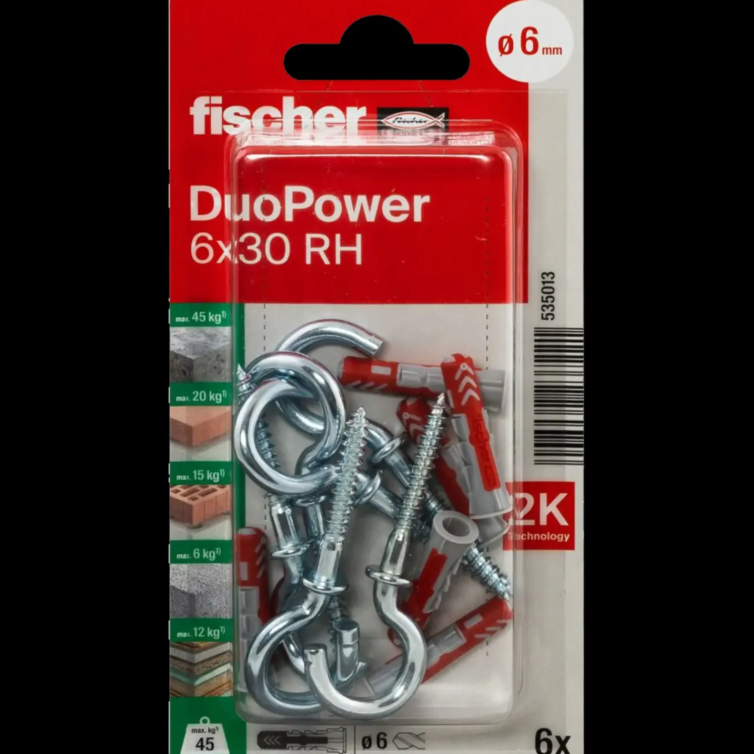 fischer Rawlplugs Og Dyvler^DuoPower universaldybel med rund krog 6x30 mm 6 stk
