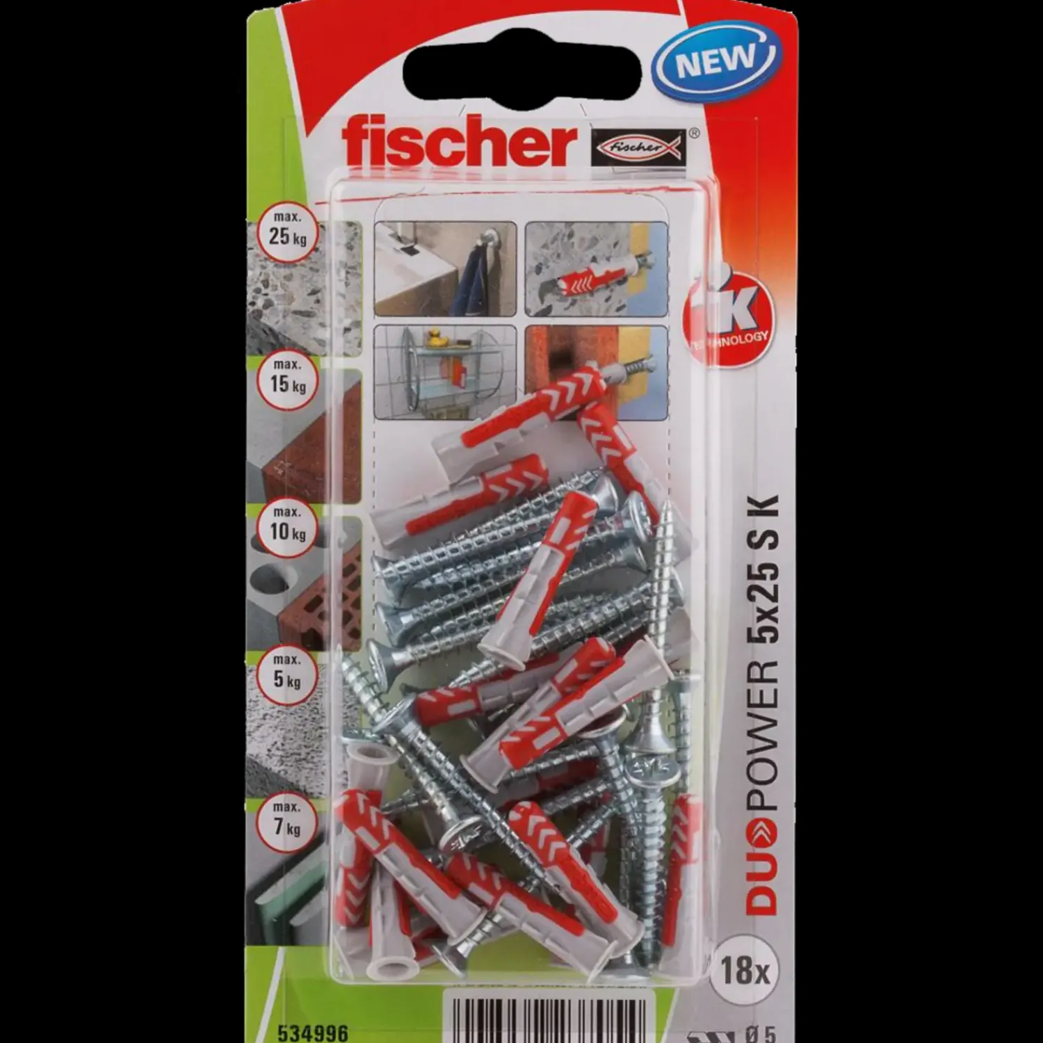 fischer Rawlplugs Og Dyvler^DuoPower universaldybel med skrue 5x25 mm 18 stk