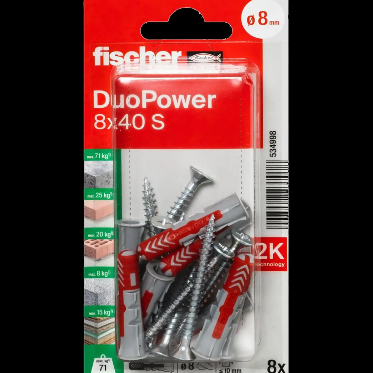 fischer Rawlplugs Og Dyvler^DuoPower universaldybel med skrue 8x40 mm 8 stk