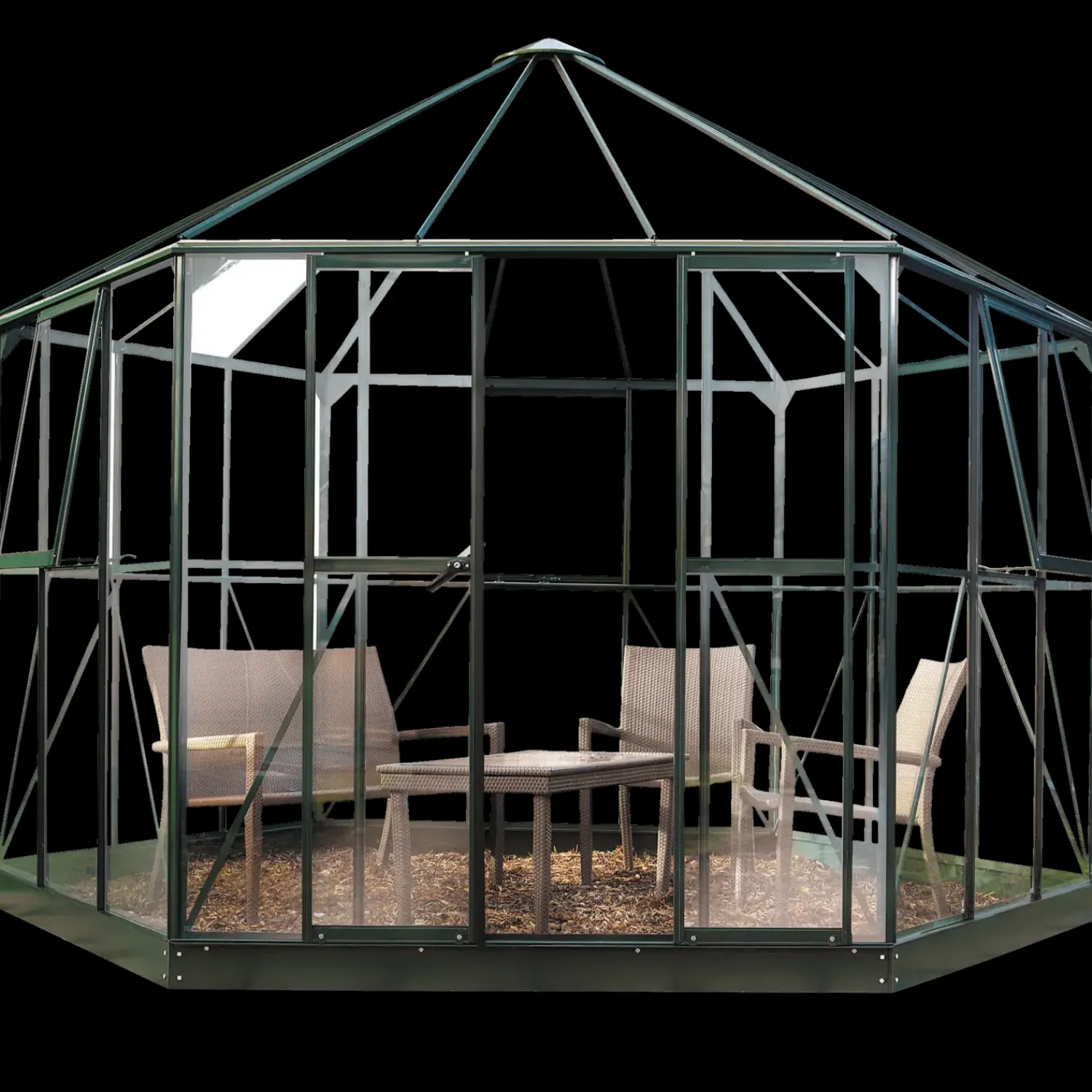 Sale Halls Atrium drivhus grøn med hærdet glas og polycarbonat 9,0 m²