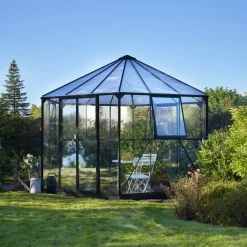 Halls Mellem Drivhuse 4-10 M²^Atrium drivhus sort med hærdet glas og polycarbonat 9,0 m²