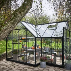 Halls Orangerier^Garden Room drivhus grøn med hærdet glas, inkl. sokkel 12,9 m²