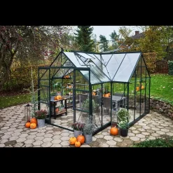 Halls Orangerier^Garden Room drivhus grøn med hærdet glas, inkl. sokkel 12,9 m²