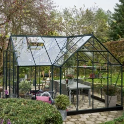Online Halls Garden Room drivhus sort med hærdet glas, inkl. sokkel 12,9 m²