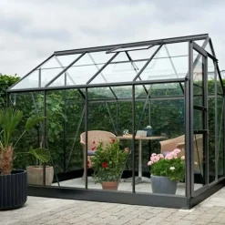 Halls Mellem Drivhuse 4-10 M²^Popular 86 drivhus sort med delt glas, inkl. sokkel 5,0 m²