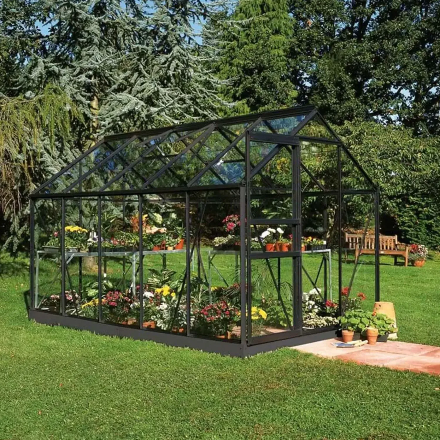 Clearance Halls Popular 106 drivhus sort med delt glas, inkl. sokkel 6,2 m²