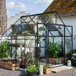 Halls Mellem Drivhuse 4-10 M²^Qube+ 88 drivhus sort med hærdet glas 6,6 m²