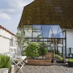 Halls Mellem Drivhuse 4-10 M²^Qube+ 88 drivhus sort med hærdet glas 6,6 m²