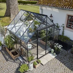 Halls Mellem Drivhuse 4-10 M²^Qube+ 88 drivhus sort med hærdet glas 6,6 m²