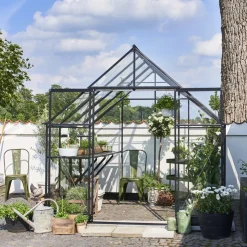 Halls Mellem Drivhuse 4-10 M²^Qube+ 88 drivhus sort med hærdet glas 6,6 m²