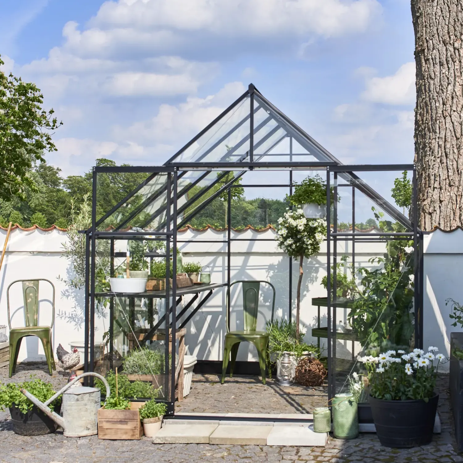 Halls Mellem Drivhuse 4-10 M²^Qube+ 88 drivhus sort med hærdet glas 6,6 m²