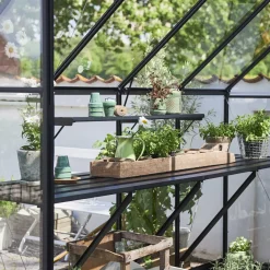 Halls Mellem Drivhuse 4-10 M²^Qube+ 88 drivhus sort med hærdet glas 6,6 m²