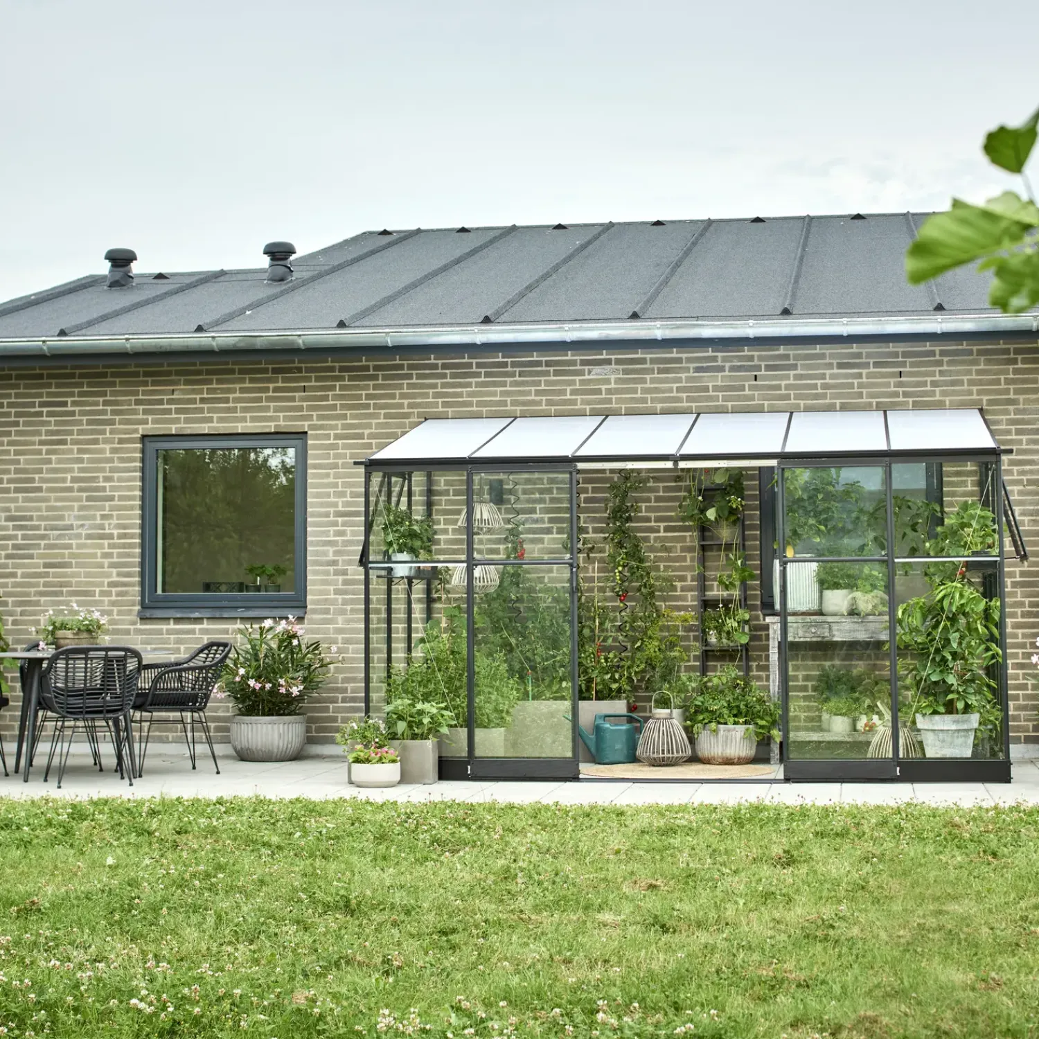 Halls Mellem Drivhuse 4-10 M²|Vægdrivhuse^Qube Lean-To 612 vægdrivhus sort med hærdet glas 7,1 m²