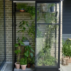 Halls Qube Lean-To 24 vægdrivhus sort med hærdet glas 0,8 m²