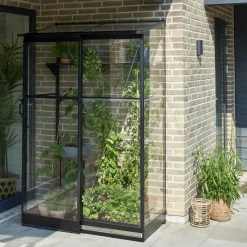 Halls Qube Lean-To 24 vægdrivhus sort med hærdet glas 0,8 m²
