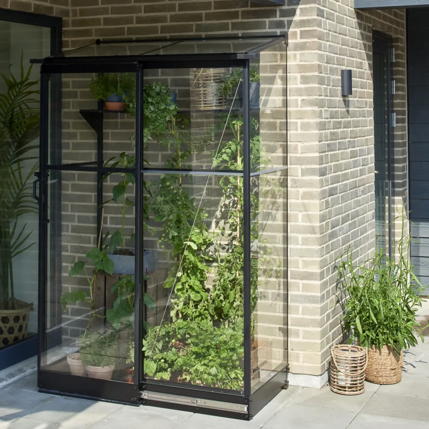 Halls Qube Lean-To 24 vægdrivhus sort med hærdet glas 0,8 m²