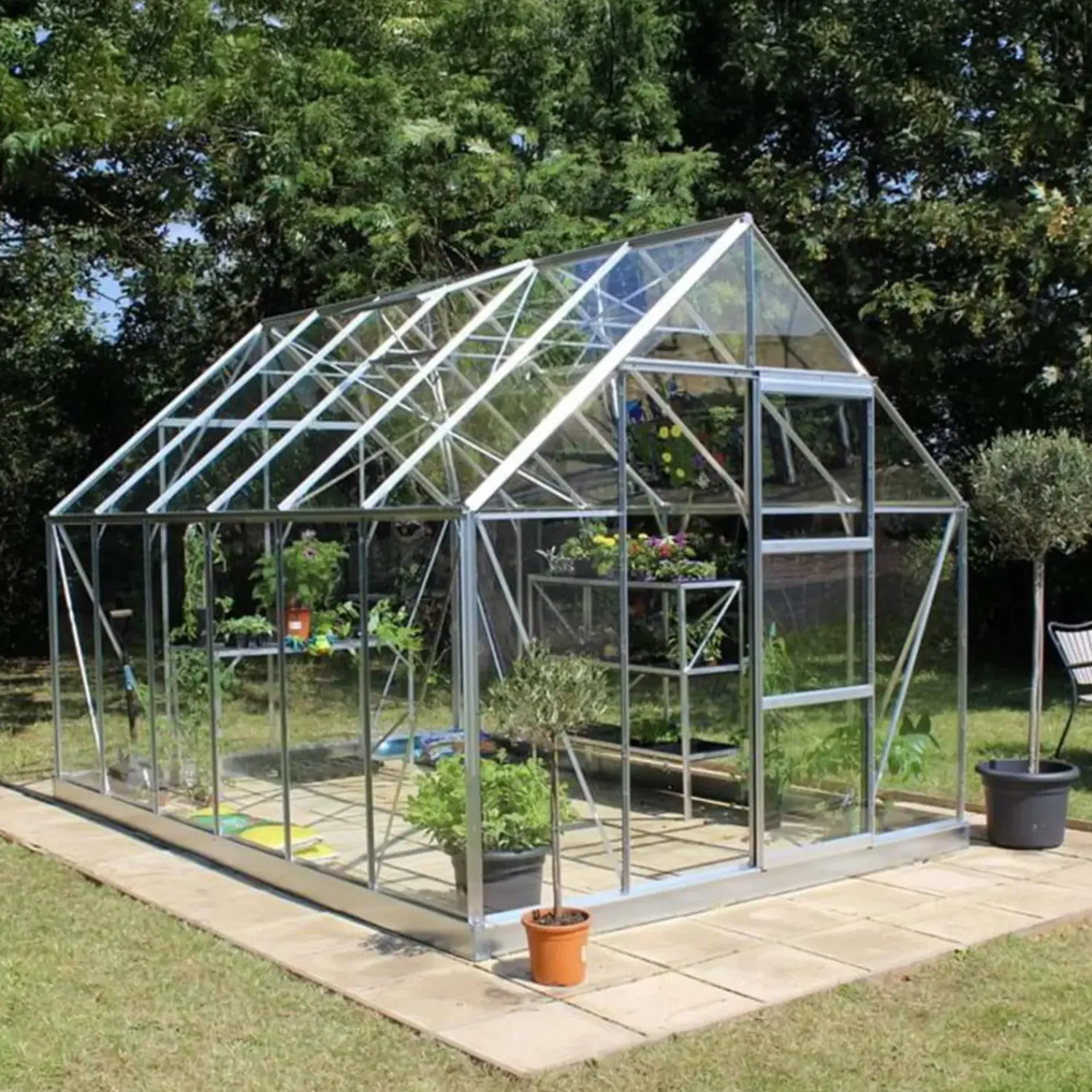 Halls Mellem Drivhuse 4-10 M²^Universal 128 9,9 m² alu 3 mm hærdet glas