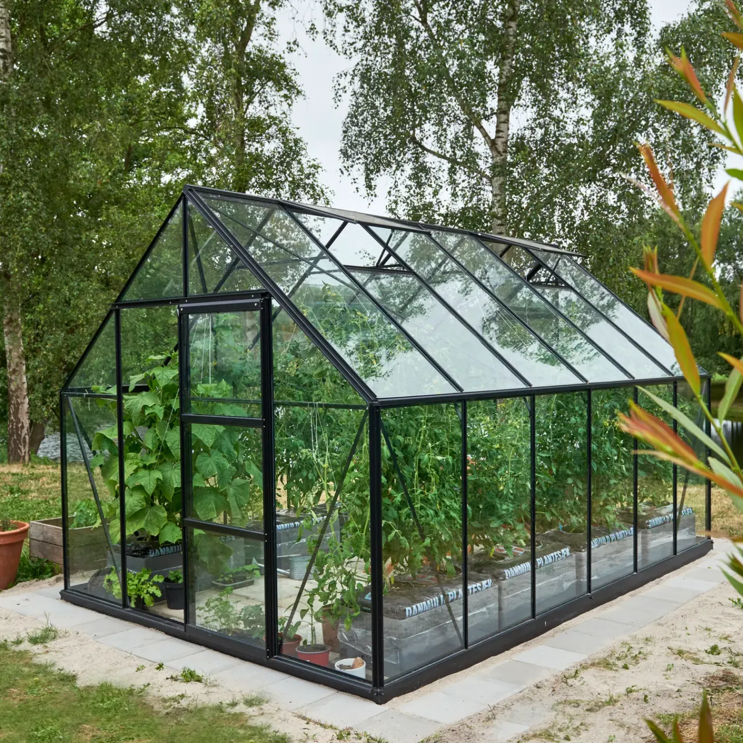 Halls Universal 128 drivhus sort, inkl. sokkel 9,9 m²