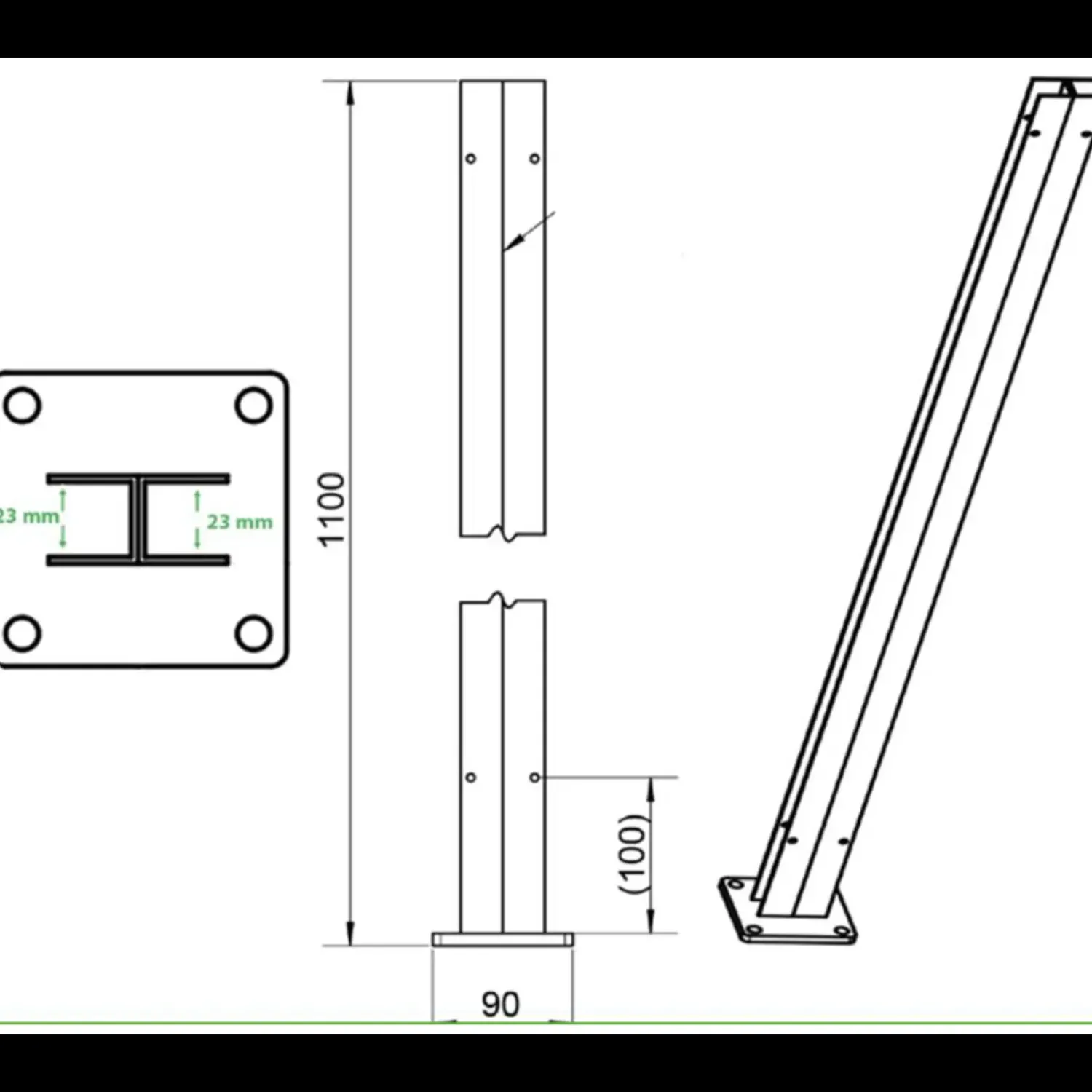 Tilbehør Til Hegn^H-stolpe m/fod varmgalvaniseret 23 mm sporbredde