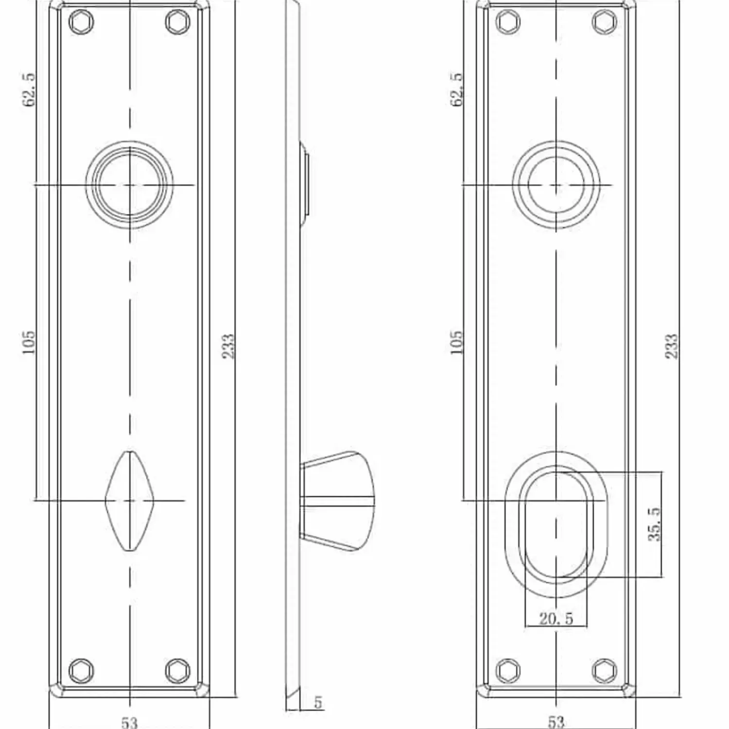 Jasa Låsekasser, Cylindre Og Dørbeslag^langskilte sæt t/ASSA 233x53x5 mm børstet rustfrit stål