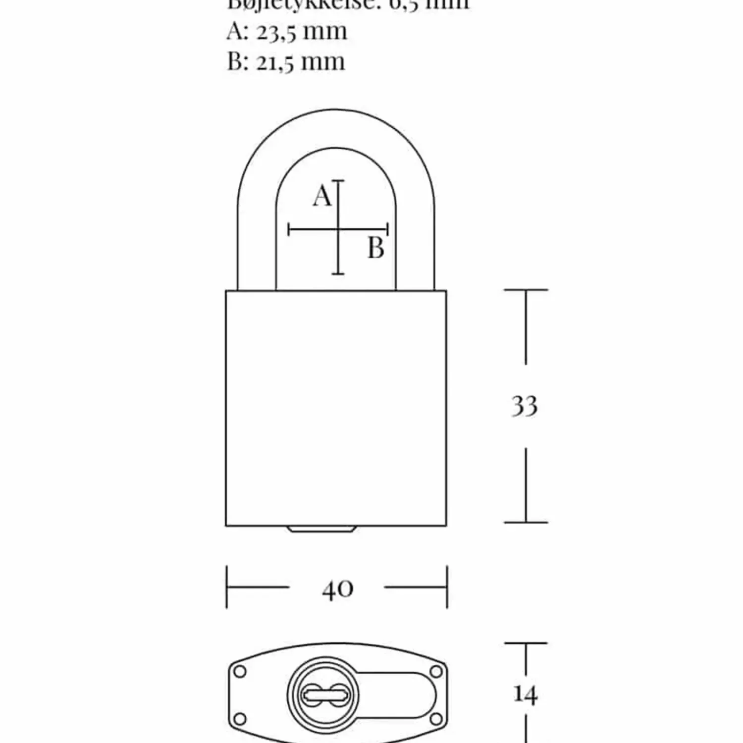 Jasa Hængelåse^fe hængelås 40 mm m/hærdet bøjle messing
