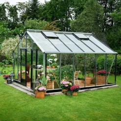Online Juliana Gartner 16,2 m² drivhus alu/sort med 3mm hærdet glas