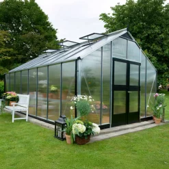 Juliana Store Drivhuse Over 10 M²^Gartner 21,4 m² drivhus alu/sort med 10mm polycarbonat