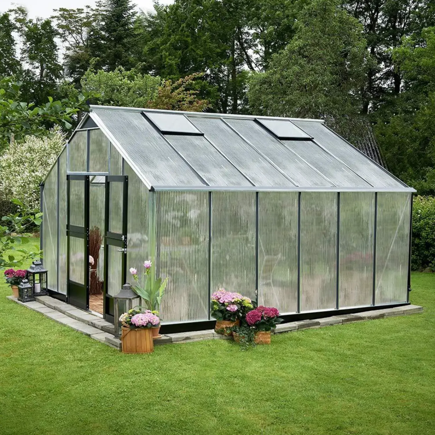 Juliana Store Drivhuse Over 10 M²^Gartner 16,2 m² drivhus alu/sort med 10mm polycarbonat