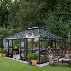 Juliana Store Drivhuse Over 10 M²^Grand Oase 25,6 m2 antracit 3 mm hærdet glas