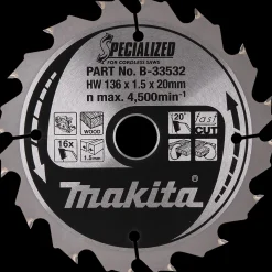 New Makita rundsavklinge 16T 136x20 mm